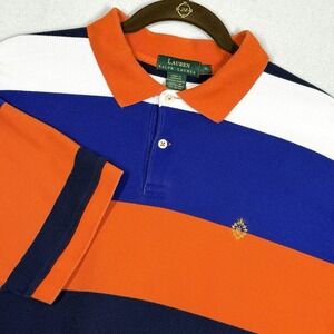 Vintage Lauren Ralph Lauren Polo Shirt Men XL Bold Stripe Rugby Crown Crest Logo